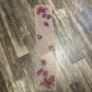 Vintage Vera Sheer Pale Pink Floral Pure Silk Long Scarf 45 X 10 Handrolled edge